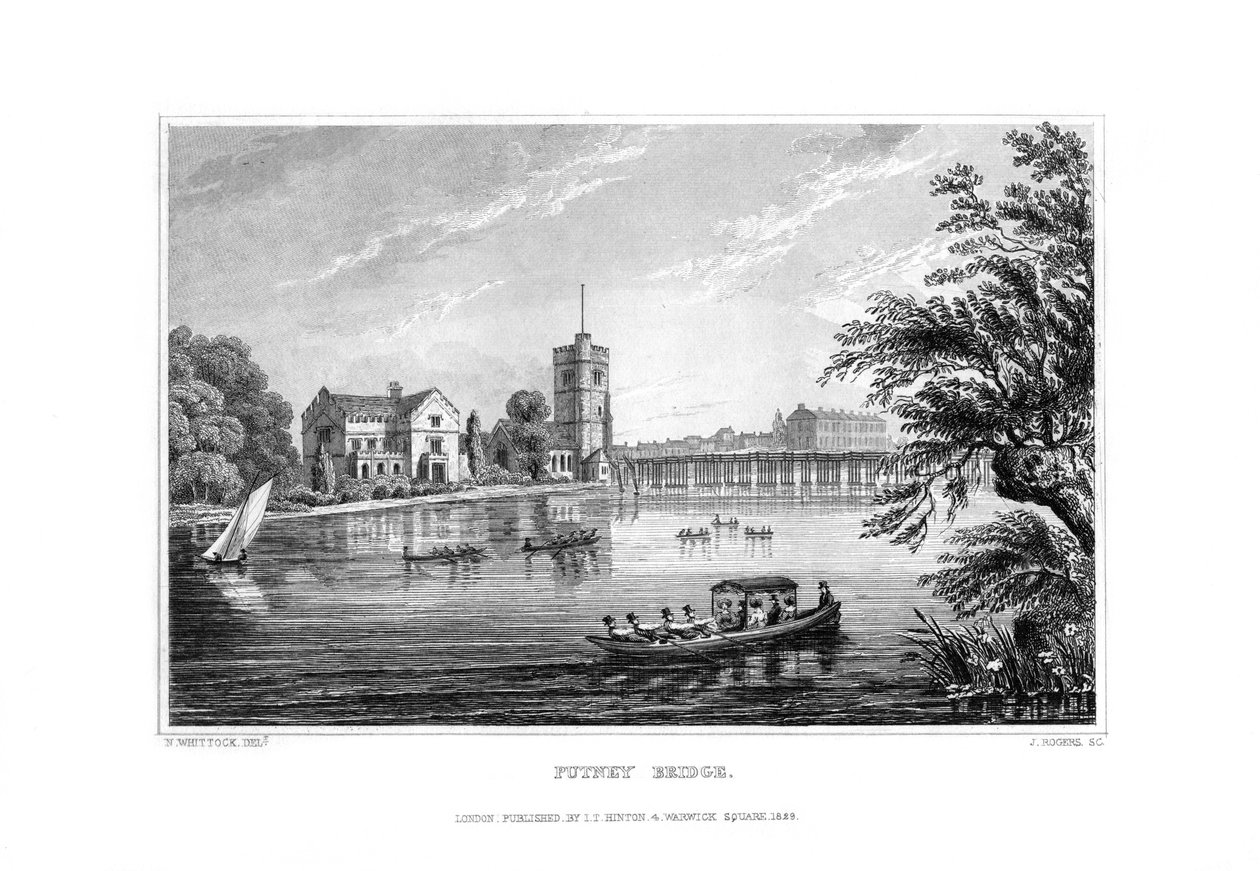 Putney Köprüsü, Londra, 1829. by J. Rogers