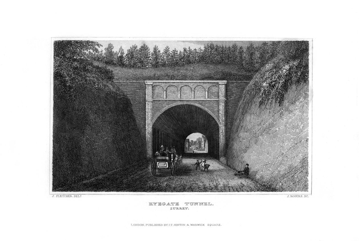 Ryegate Tüneli, Surrey, 1829. by J. Rogers