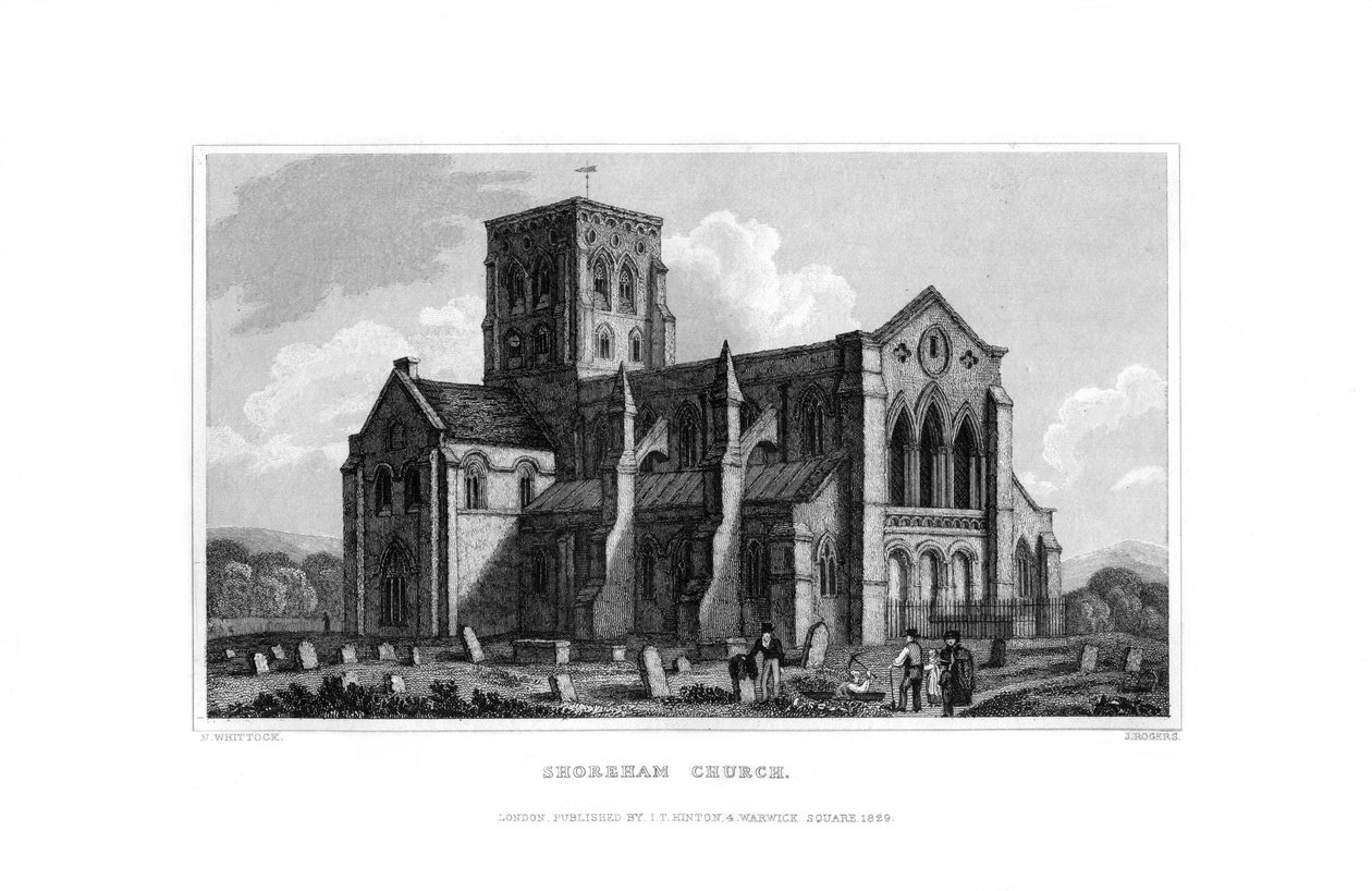 Shoreham Kilisesi, Batı Sussex, 1829. by J. Rogers