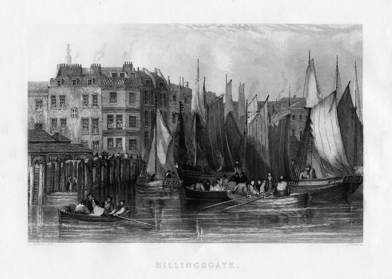 Billingsgate, Londra, 19. yüzyıl. by J. Woods