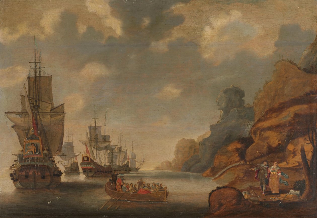 Rocky Coast yakınlarında bir Fransız Filosu by Jacob Bellevois