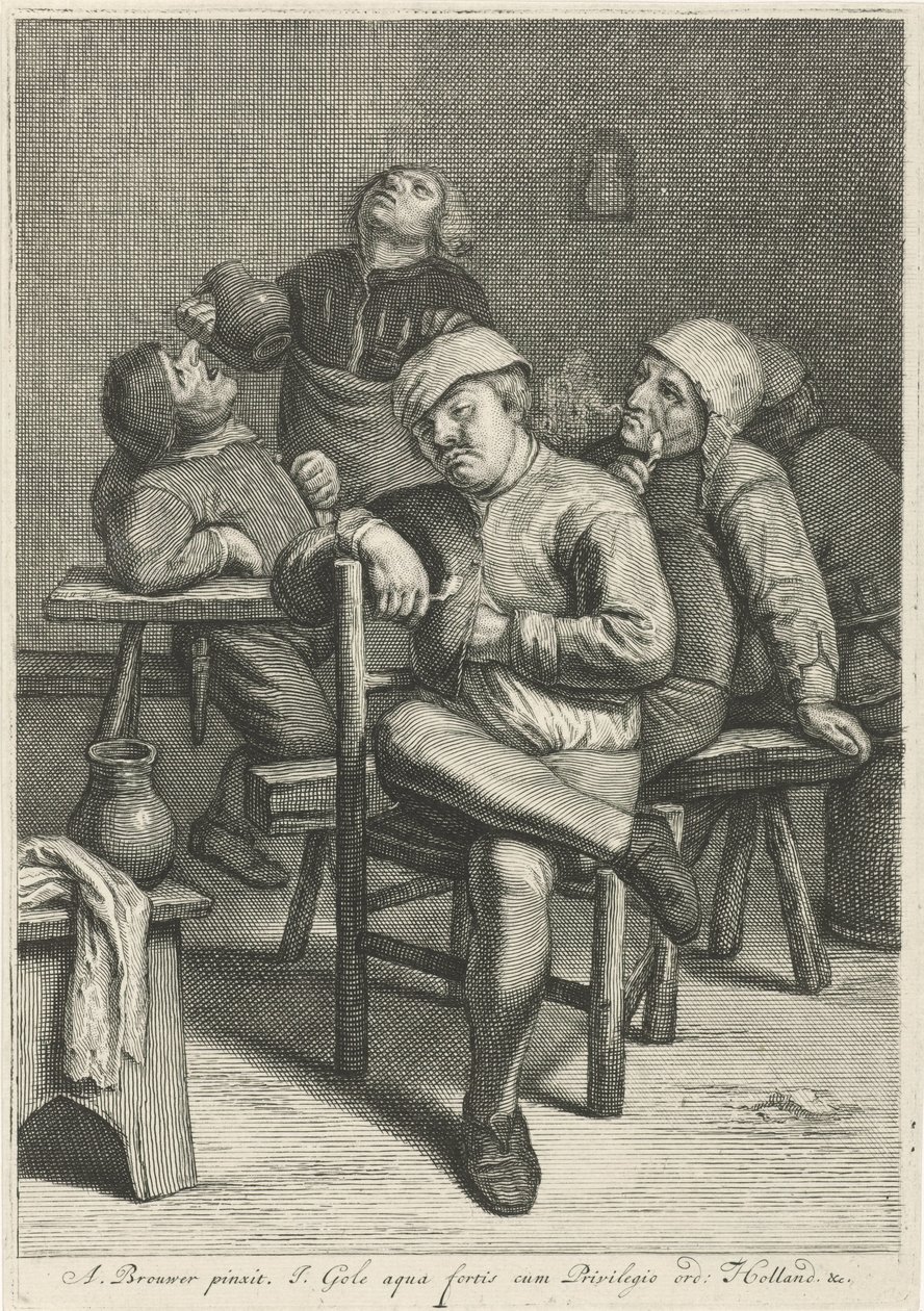 Sigara içen köylülerle han sahnesi by Jacob Gole