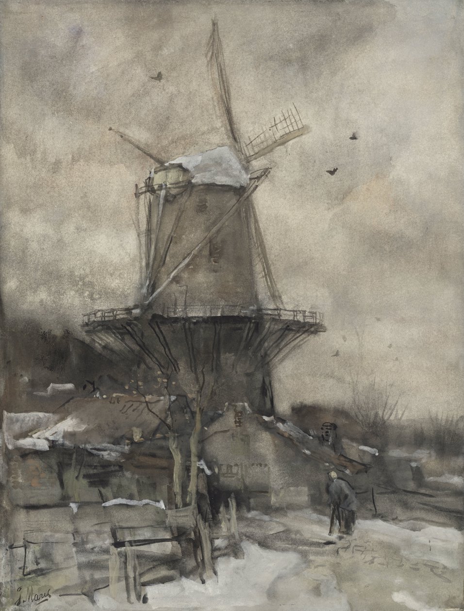Kışın bir yel değirmeni by Jacob Maris