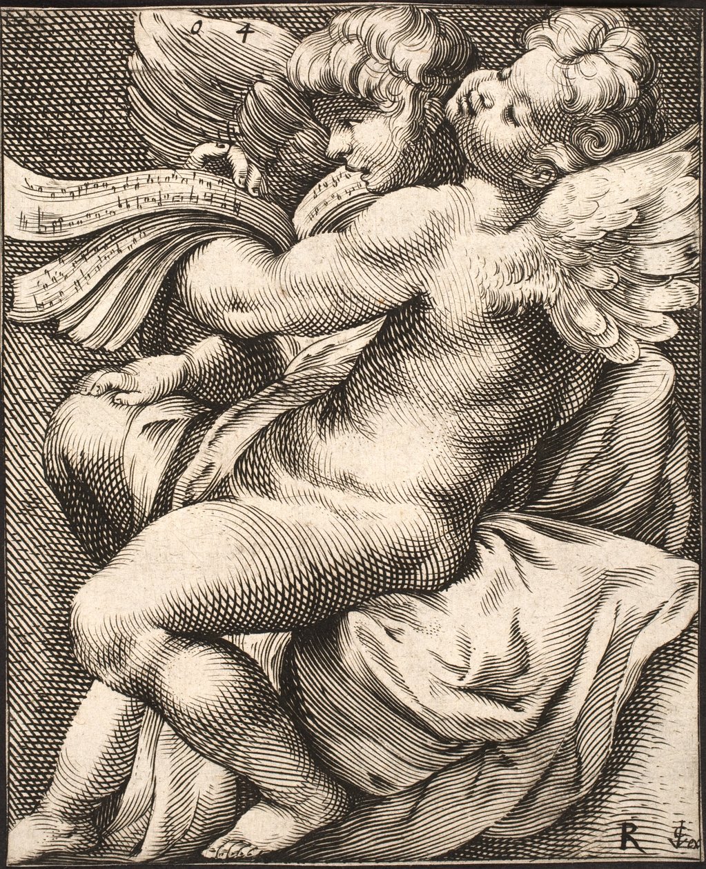 İki Putti şarkı söylüyor by Jacob Matham