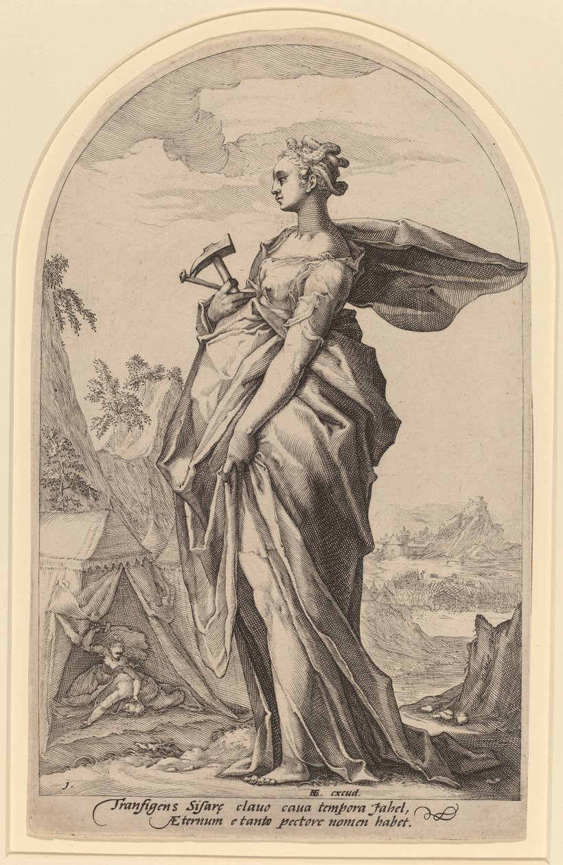 Jael ve Sisera by Jacob Matham after Hendrik Goltzius