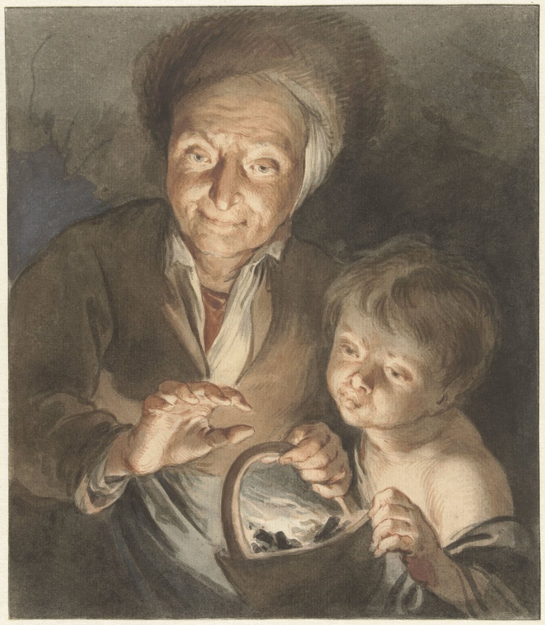 Çocuk ve yangın testi ile yaşlı kadın by Jacob de Wit