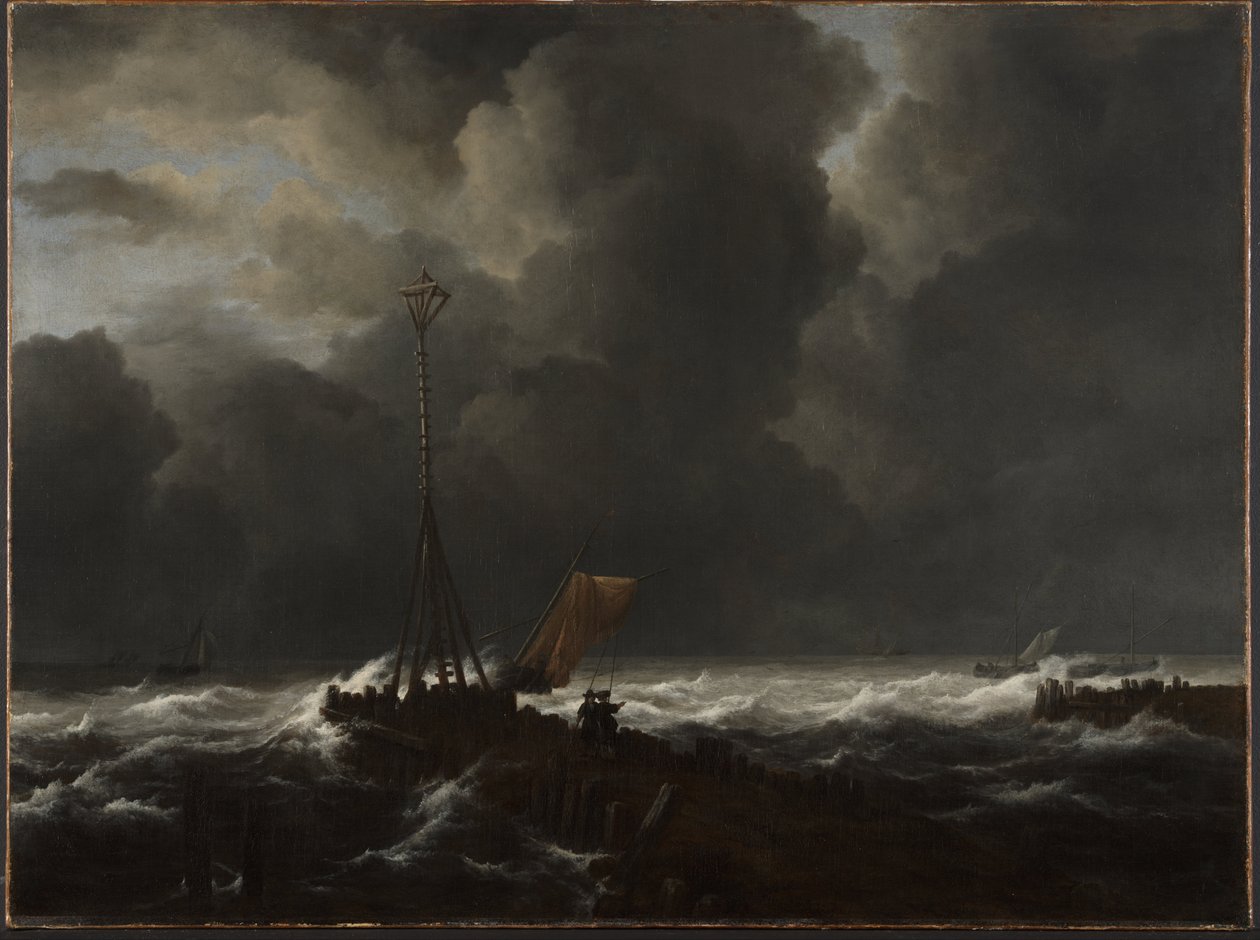 Bir İskelede Kaba Deniz by Jacob van Ruisdael