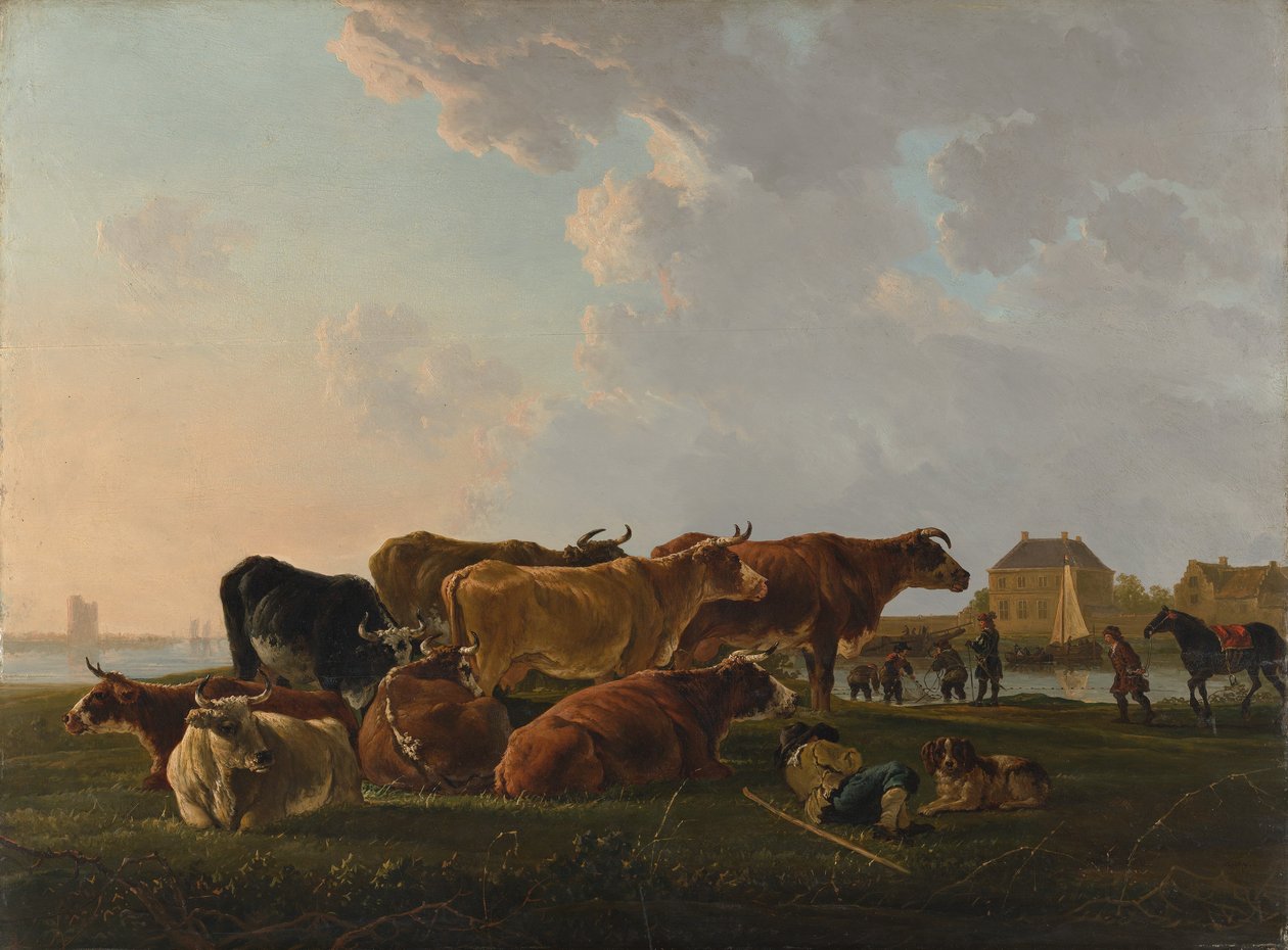 Sığır ile Peyzaj, muhtemelen ca. 1800. by Jacob van Strij