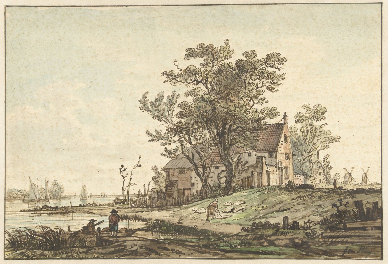 Bir nehir üzerinde eski çiftlik by Jacob van Strij