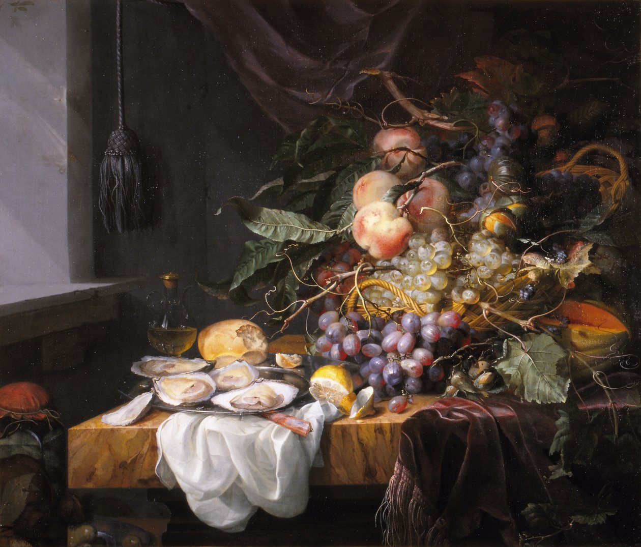Meyve ve istiridye ile natürmort by Jacob van Walscapelle