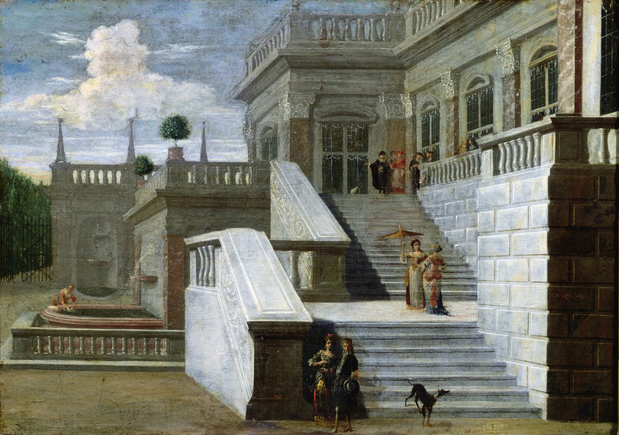 Merdivenli İtalyan sarayı (tuval üzerine yağlı boya) by Jacobus Saeys
