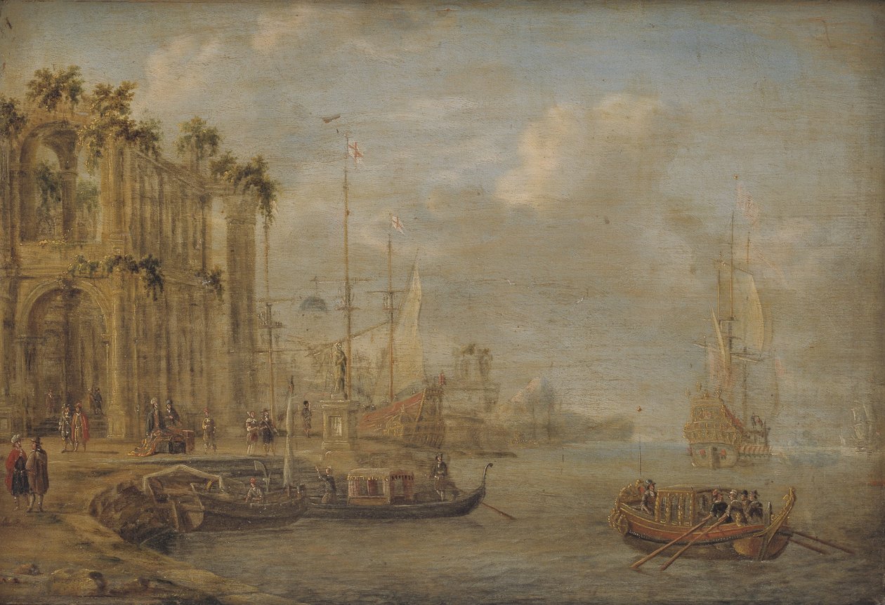 Antik Kalıntılar ile Liman Sahnesi by Jacobus Storck
