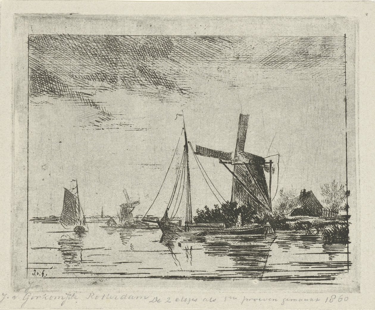Değirmen ile nehir manzarası by Jacobus van Gorkom jr.