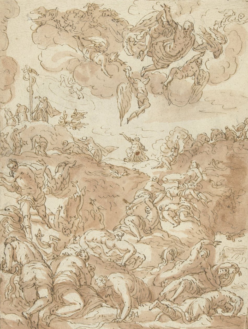 Brazen Yılan, 1581 (kağıt üzerine kalem) by Jacopo Robusti after Tintoretto