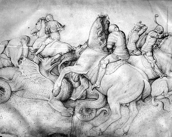 Ejderhalara karşı savaş, c.1450 (parşömen üzerine mürekkep) by Jacopo Bellini