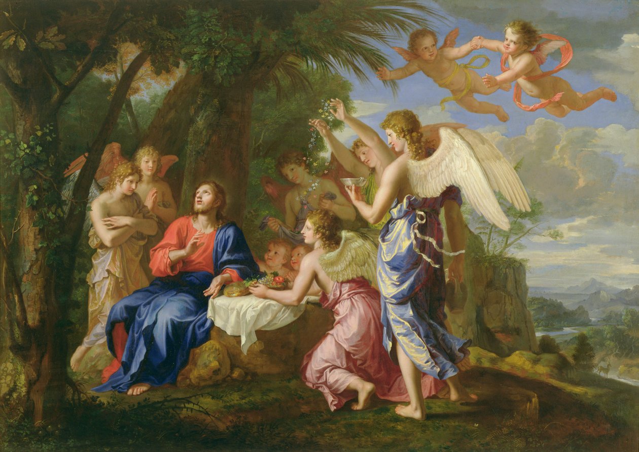 Melekler Tarafından Hizmet Edilen Mesih, c.1650 by Jacques Stella