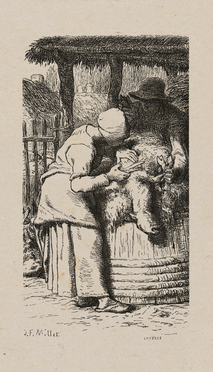 Koyun Kırkma Kadın by Jacques Adrien Lavieille