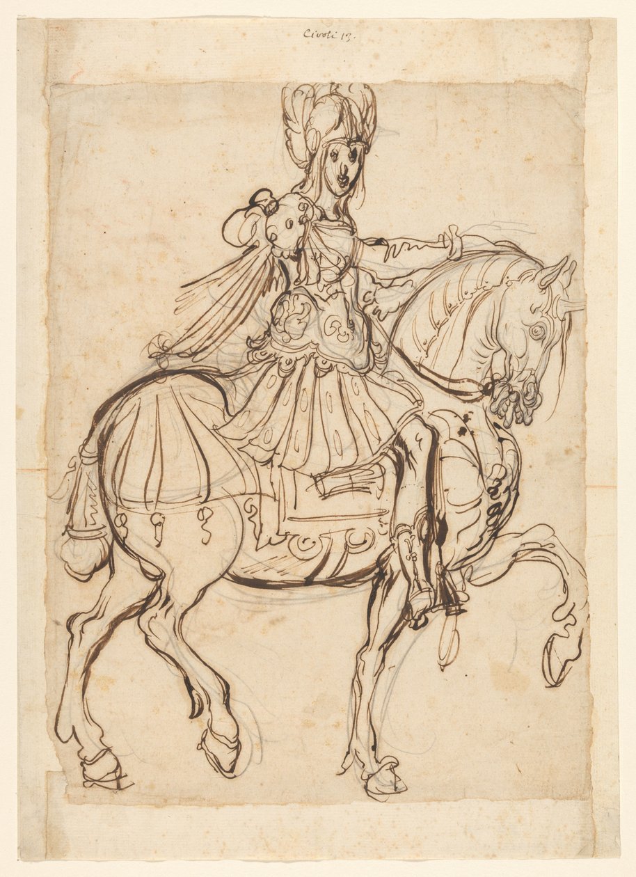 At sırtında tarla lordu, sağa doğru sürüyor by Jacques Bellange