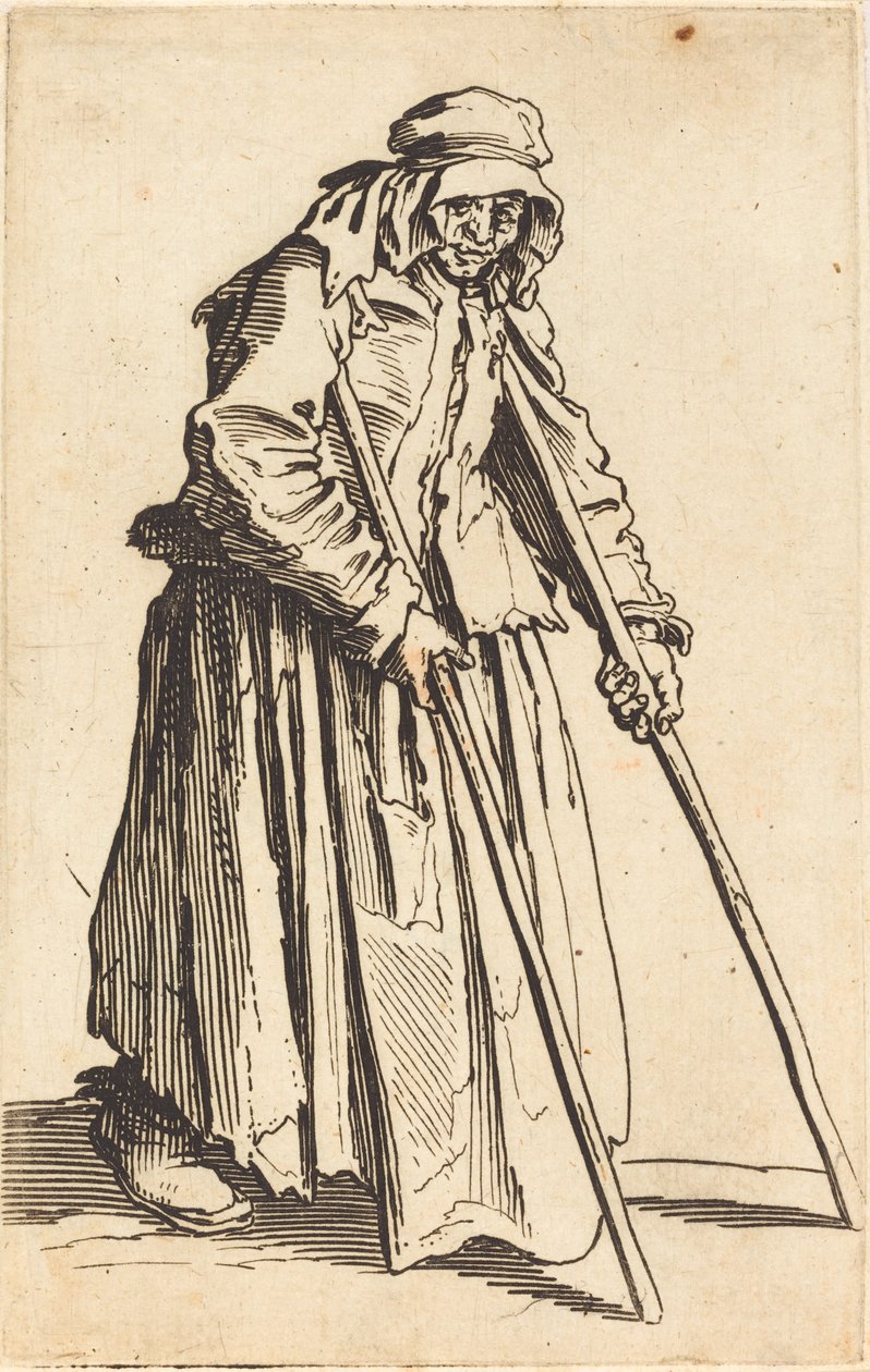 Koltuk değneği ile dilenci kadın by Jacques Callot