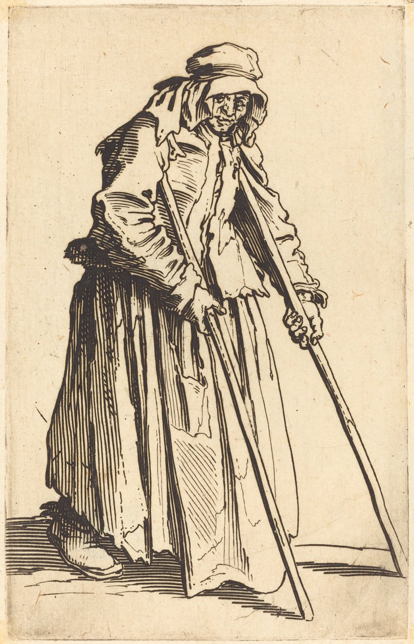 Koltuk değneği ile dilenci kadın by Jacques Callot