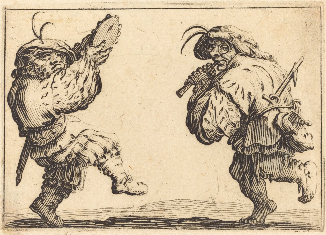 Flüt ve Tef ile Dansçılar, c. 1617. by Jacques Callot