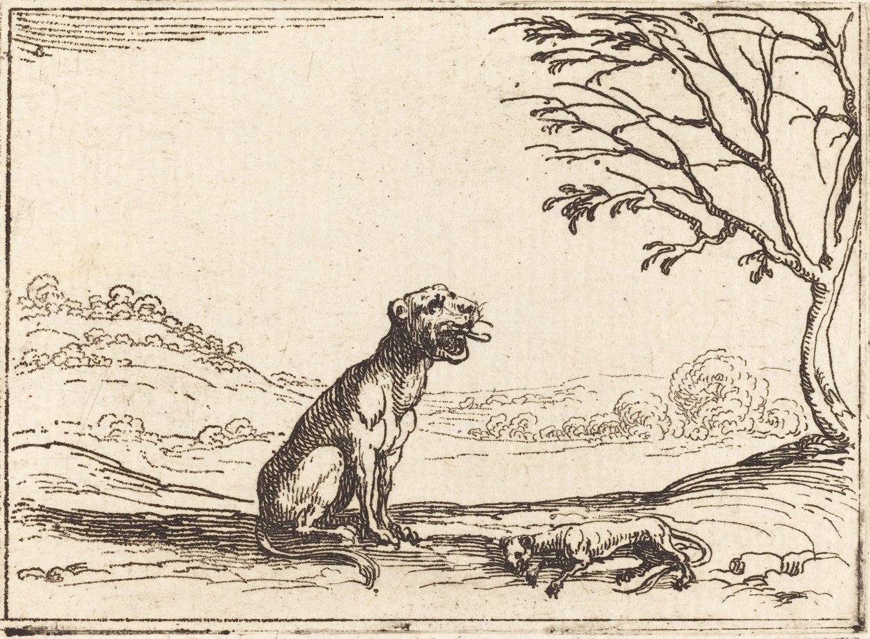 Yavrusunun yasını tutan dişi aslan by Jacques Callot