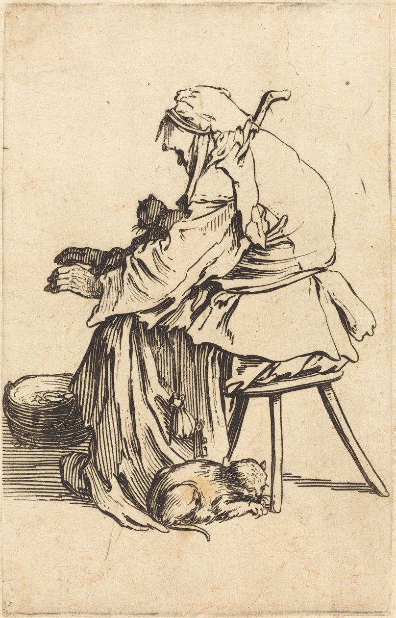 Kediler ile Yaşlı Kadın by Jacques Callot