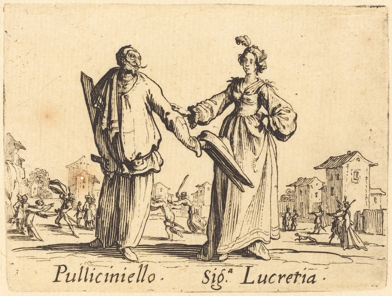 Pulliciniello ve Siga. Lucretia by Jacques Callot