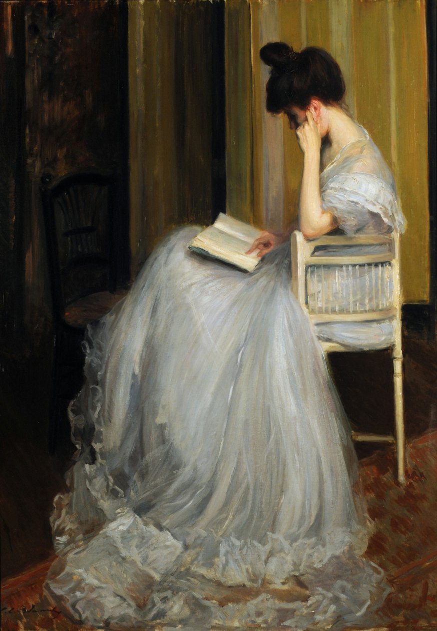 Kadın Okuma (tuval üzerine yağlı boya) by Jacques Emile Blanche
