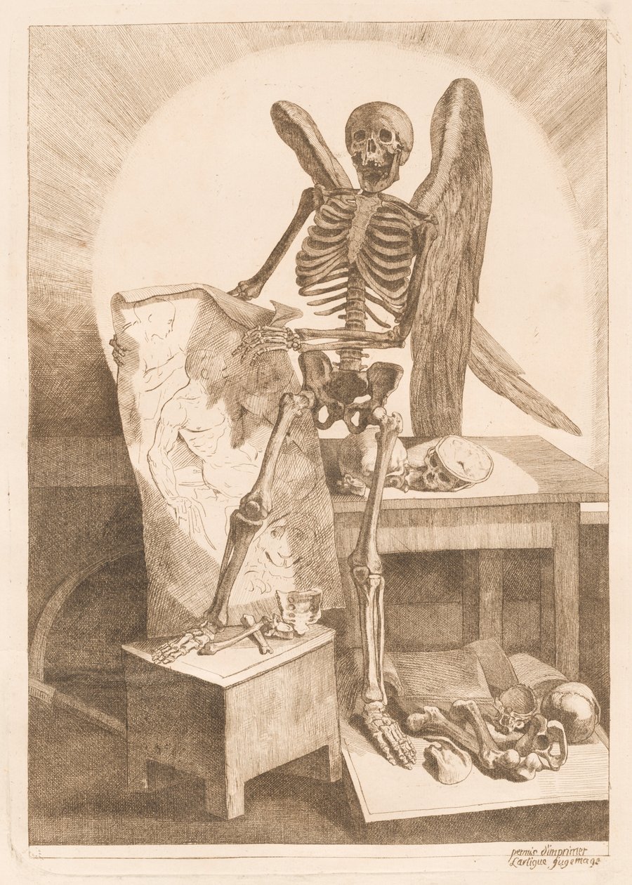 Anatomik Çizimi Tutan Kanatlı Bir İskelet by Jacques Gamelin