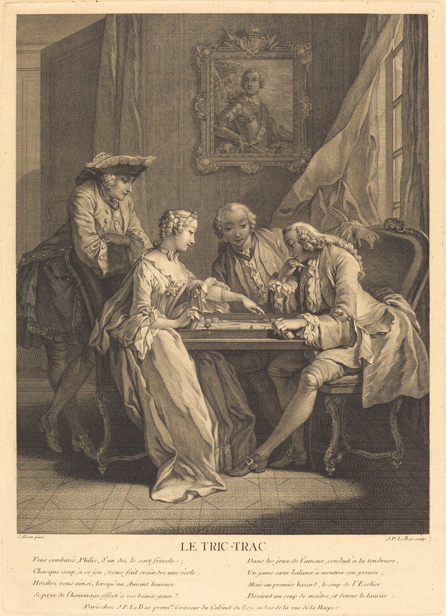 Le tric-trac by Jacques Philippe Le Bas after Charles Eisen