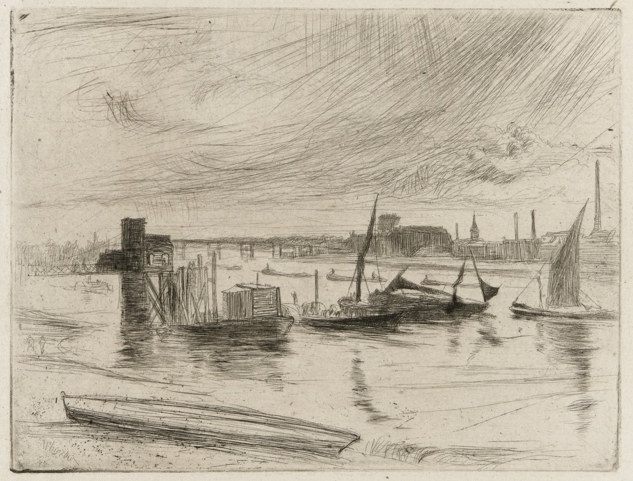 Sabah Erken, Battersea, 1861 (kağıt üzerinde kuru nokta) by James Abbott McNeill Whistler
