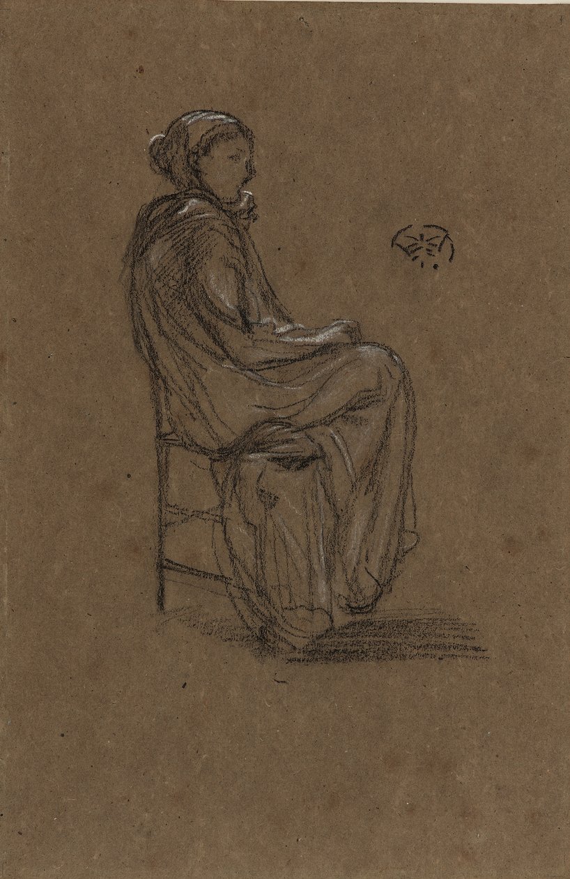Kadın Figürü, Oturan, 1870-73 (kahverengi kağıt üzerine siyah ve beyaz tebeşir) by James Abbott McNeill Whistler