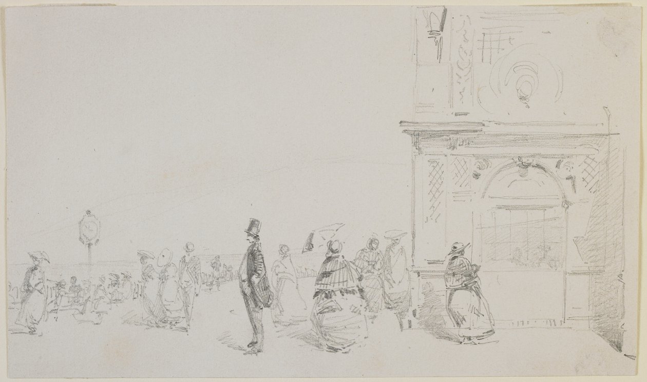 Dieppe'deki meydan, 1857 (kirli beyaz dokuma kağıt üzerine kurşun kalem) by James Abbott McNeill Whistler