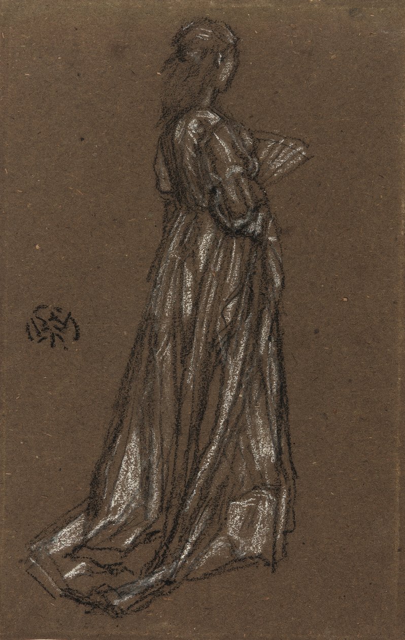 Ayakta Genç Kız, c.1873-75 (kahverengi kağıt üzerine siyah ve beyaz tebeşir) by James Abbott McNeill Whistler