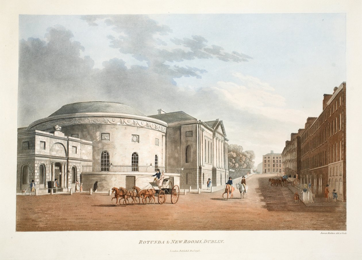 Rotunda und New Rooms, Dublin, 1795 (el boyaması gravür) by James Malton