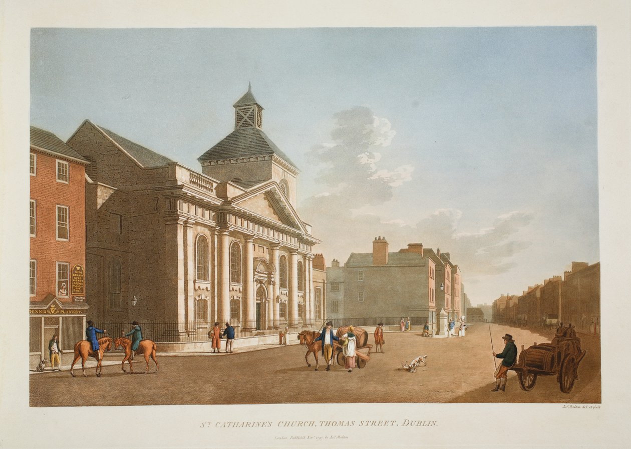St. Catharine Kilisesi, Thomas Street, Dublin, 1797 (el boyaması gravür) by James Malton