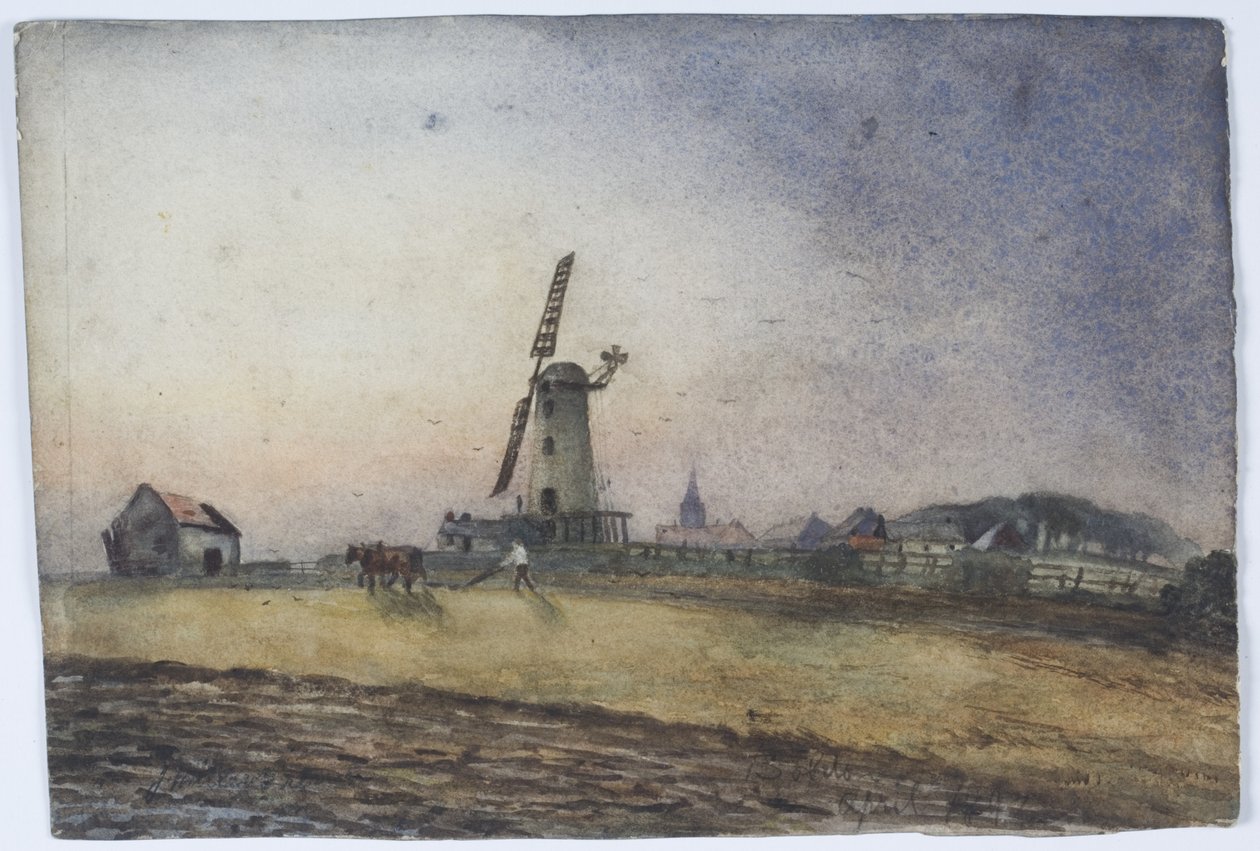 Boldon Mill (kağıt üzerine kurşun kalem, suluboya ve gövde rengi) by James Miller Brown