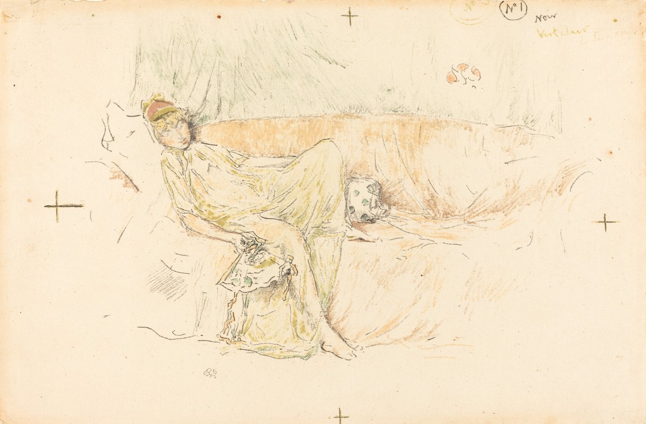 Draped Figür, Yatan, 1892. by James Abbott McNeill Whistler