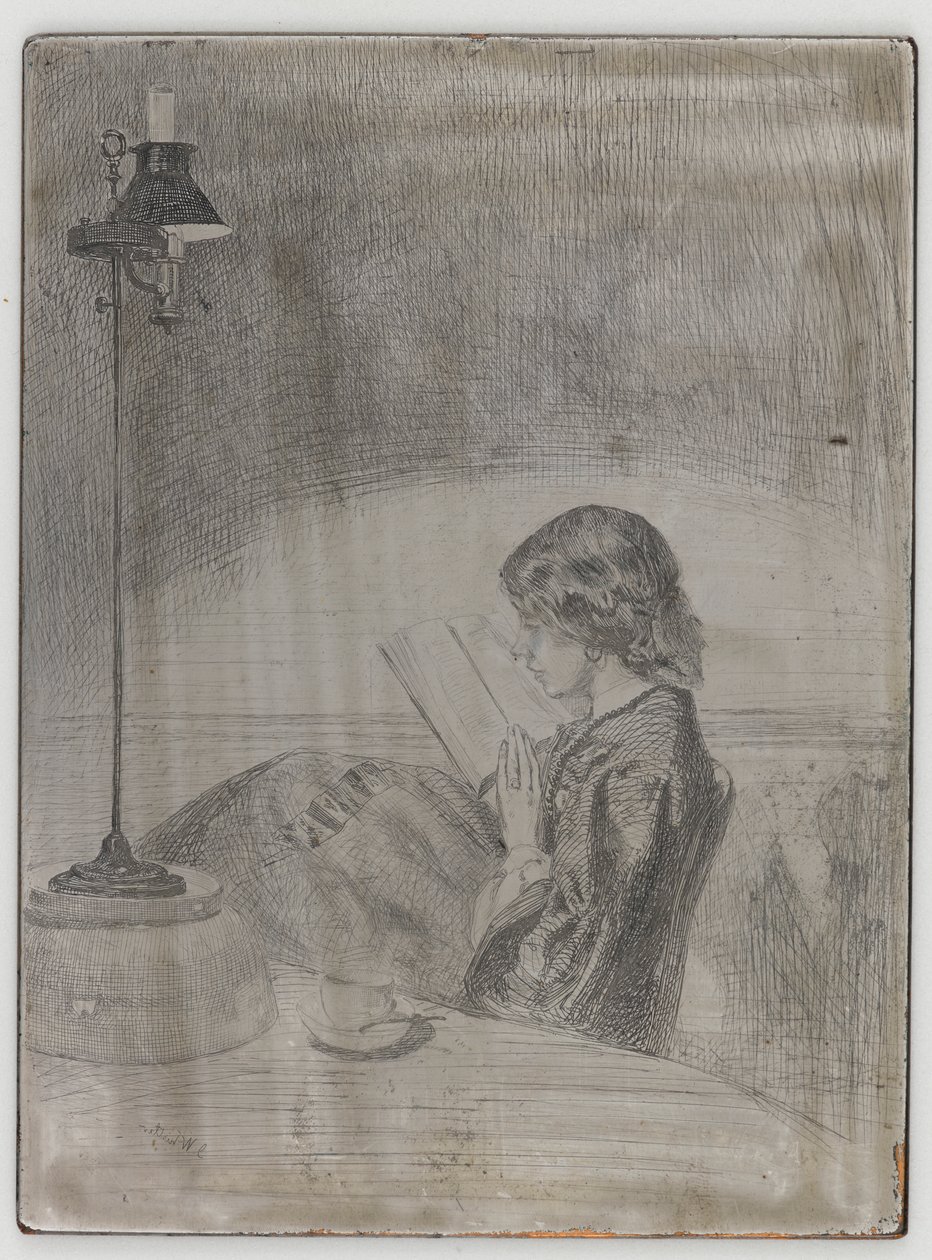 Lamplight tarafından okuma, 1858. by James Abbott McNeill Whistler