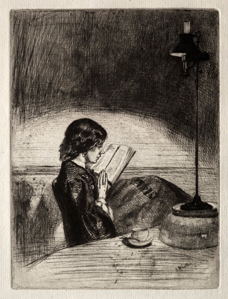 Lamplight tarafından okuma, 1859. by James Abbott McNeill Whistler