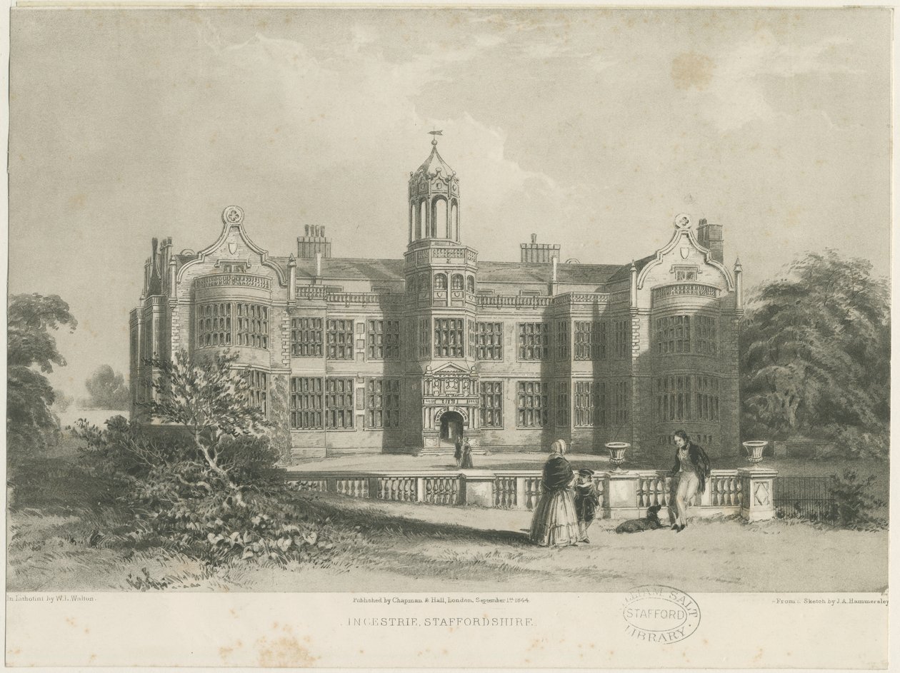 Ingestre Hall: litografi, nd [c 1844] by James Astbury Hammersley