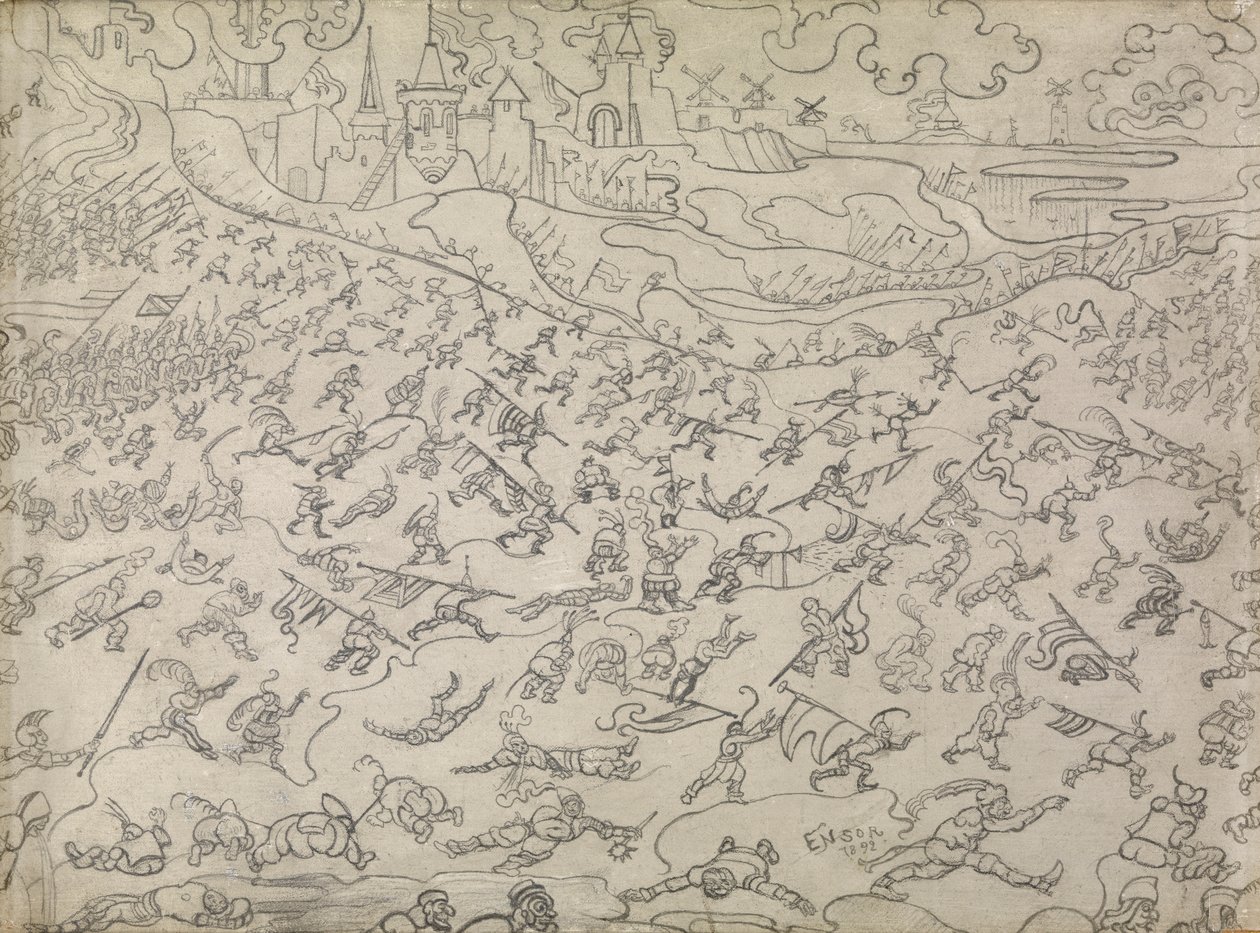 Ahlaksız Paralı Askerler (kağıt üzerine kalem) by James Ensor