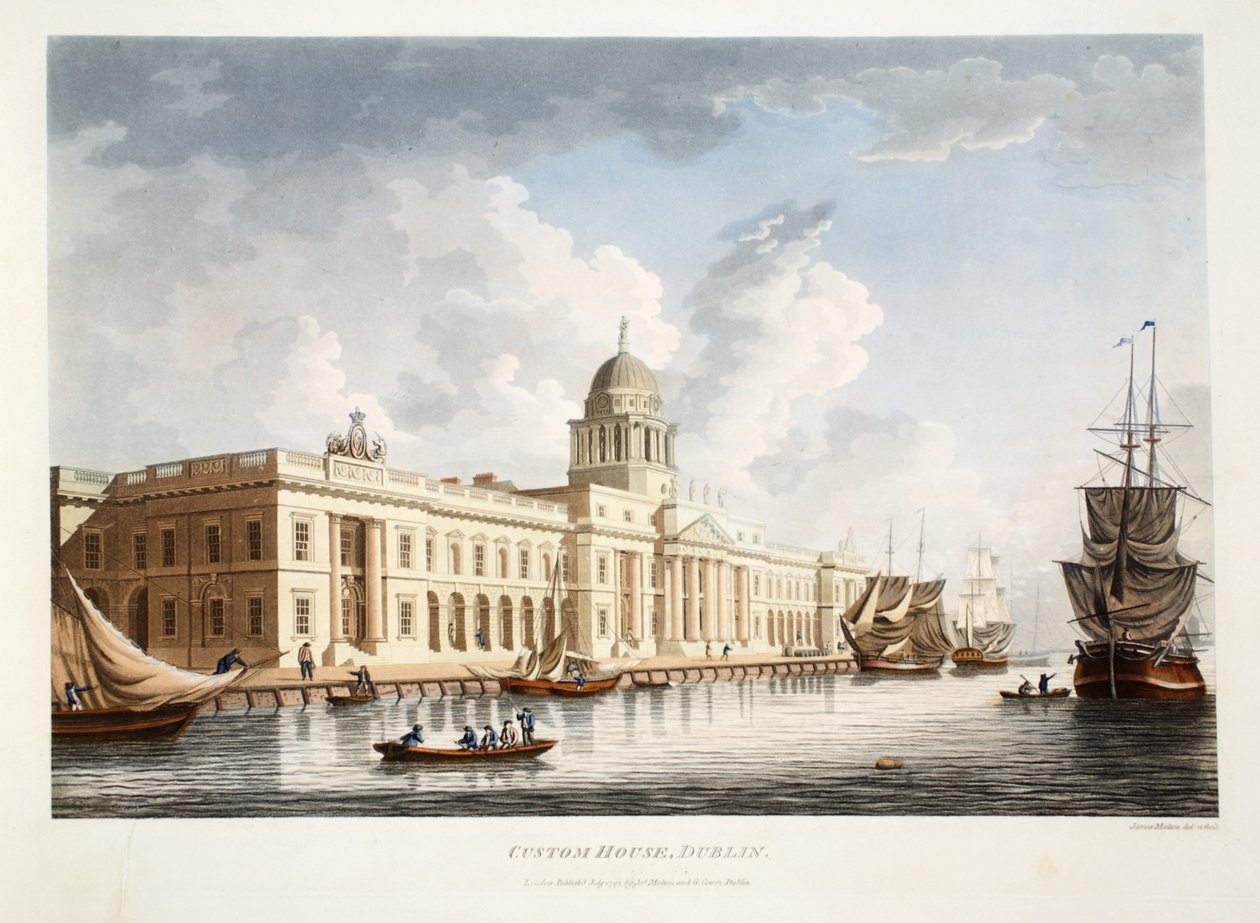 The Custom House, Dublin, 1792 (el boyaması gravür) by James Malton