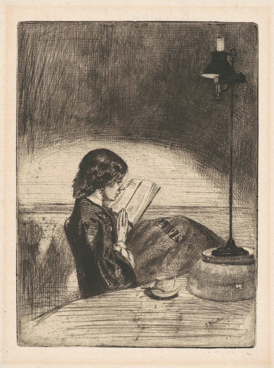 Lamplight ile okuma by James Abbott McNeill Whistler