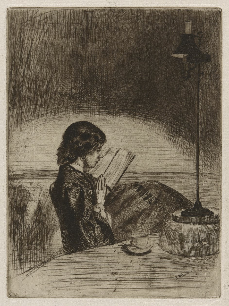 Lamplight ile okuma by James Abbott McNeill Whistler