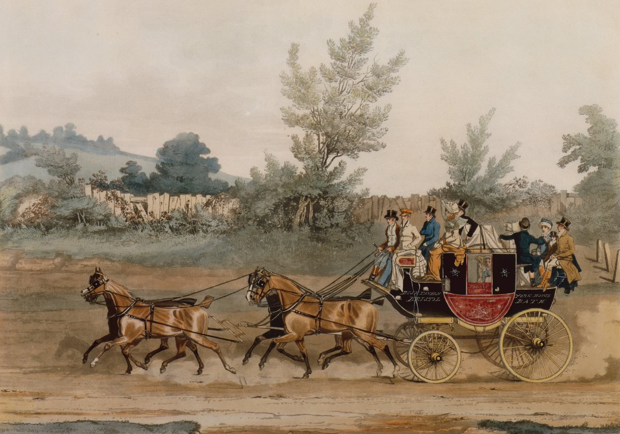 Light Post Coach (renkli gravür) by James Pollard