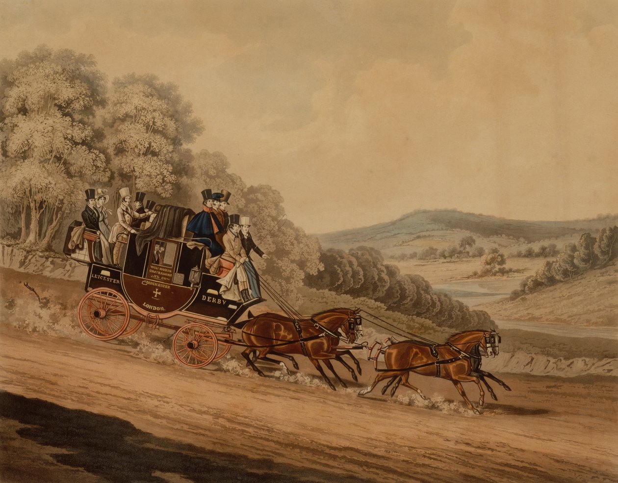 Manchester Coach (renkli gravür) by James Pollard