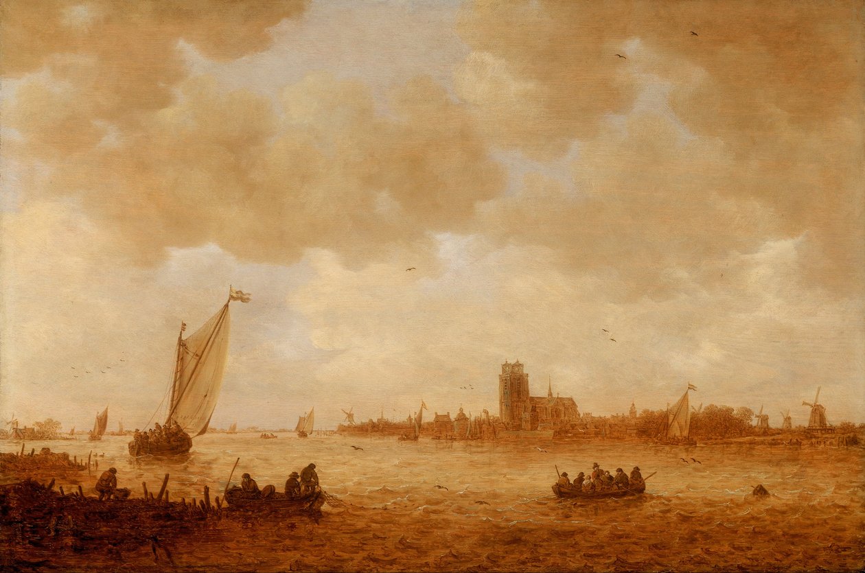 Maas karşısında Grote Kirk ile Dordrecht görünümü by Jan Josephsz van Goyen