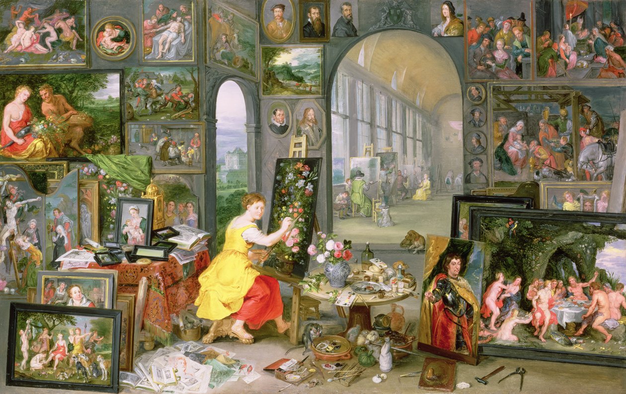 Resim Alegorisi (bakır üzerine yağlı boya) by Jan the Elder Brueghel